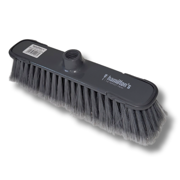 GREY UPRIGHT DELUXE BROOM HEAD WITH RUBBER BUMPERS